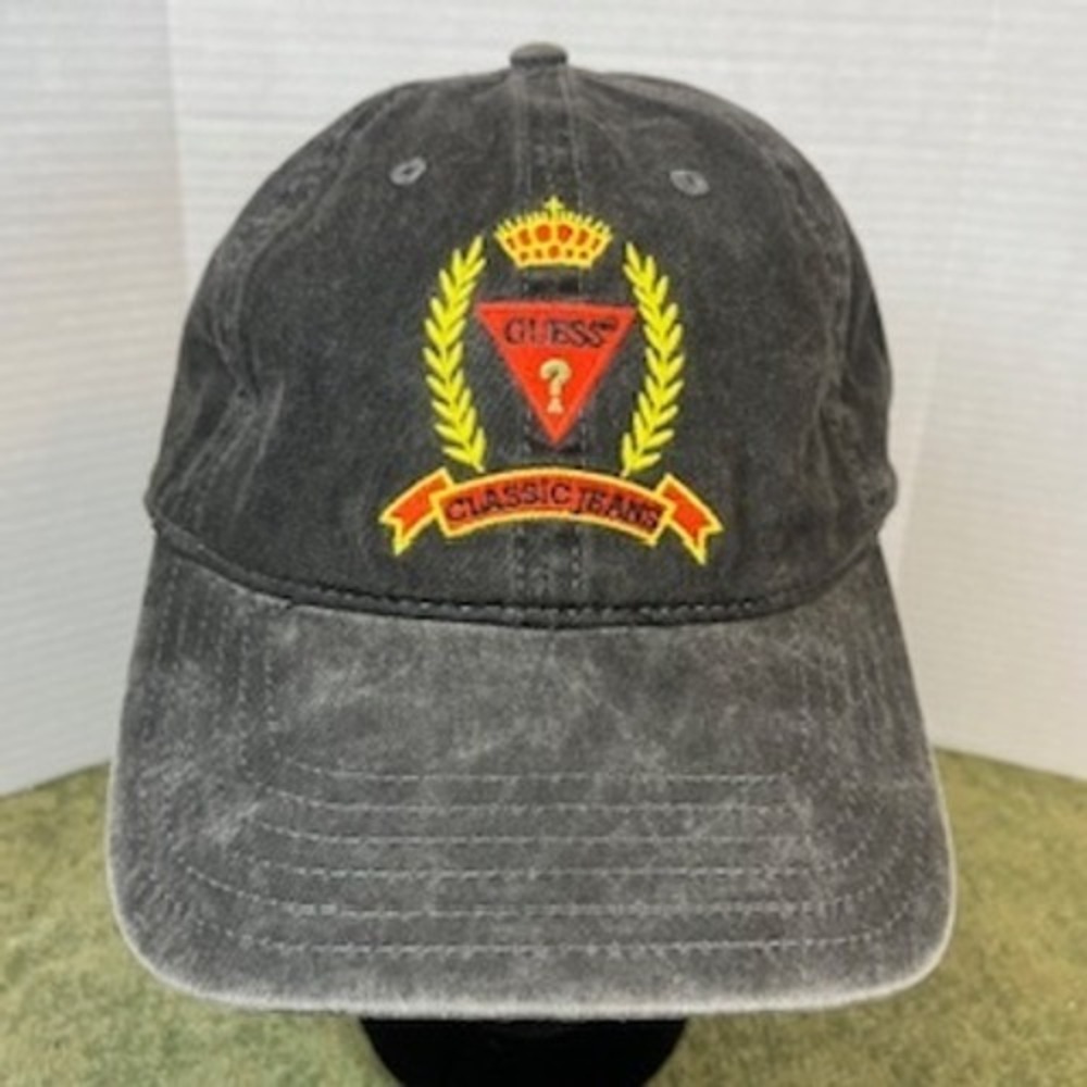 Guess Classic Jeans Embroidered Logo Washed Grey Baseball Cap Hat